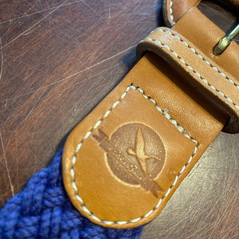Eddie Bauer Navy Braided Belt with Tan Leather Accents